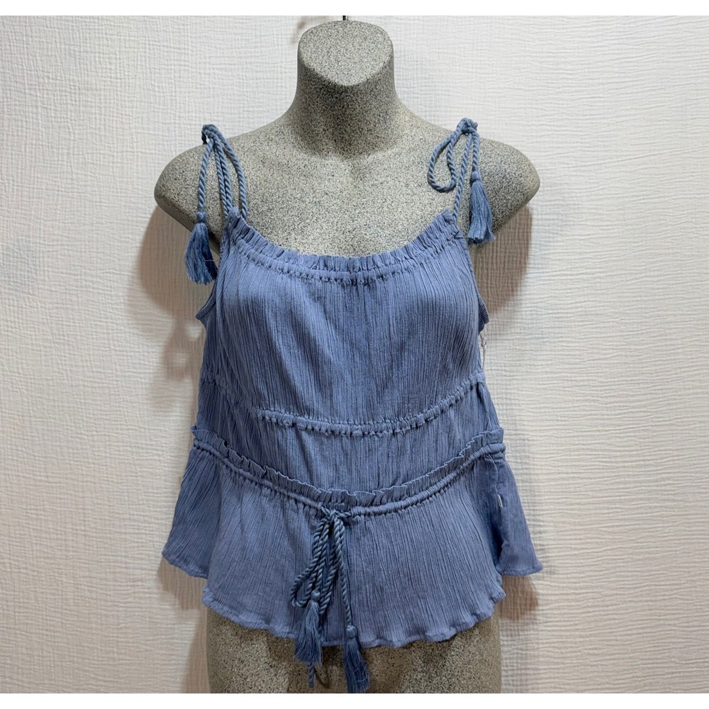 Sisstrevolution Everlasting Top Womens Size L Greyblue Tiered Rope Tie Boho
